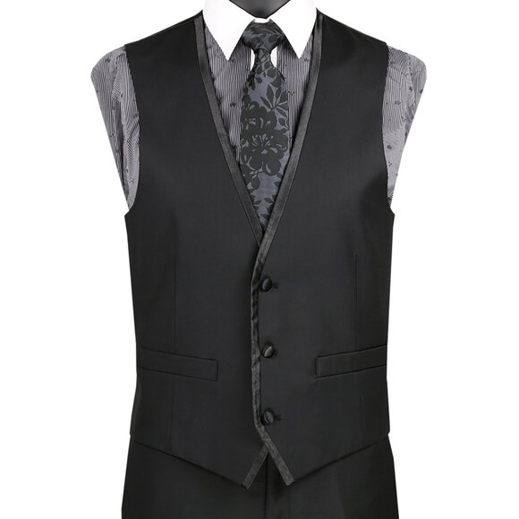 Men's Slim-Fit 3-pc. Trimmed Lapel Textured Solid Suit-Black - Picture 3 of 3